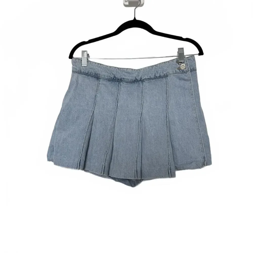 Zara Pleated Light Blue Denim  Jean Mini‎ Skort